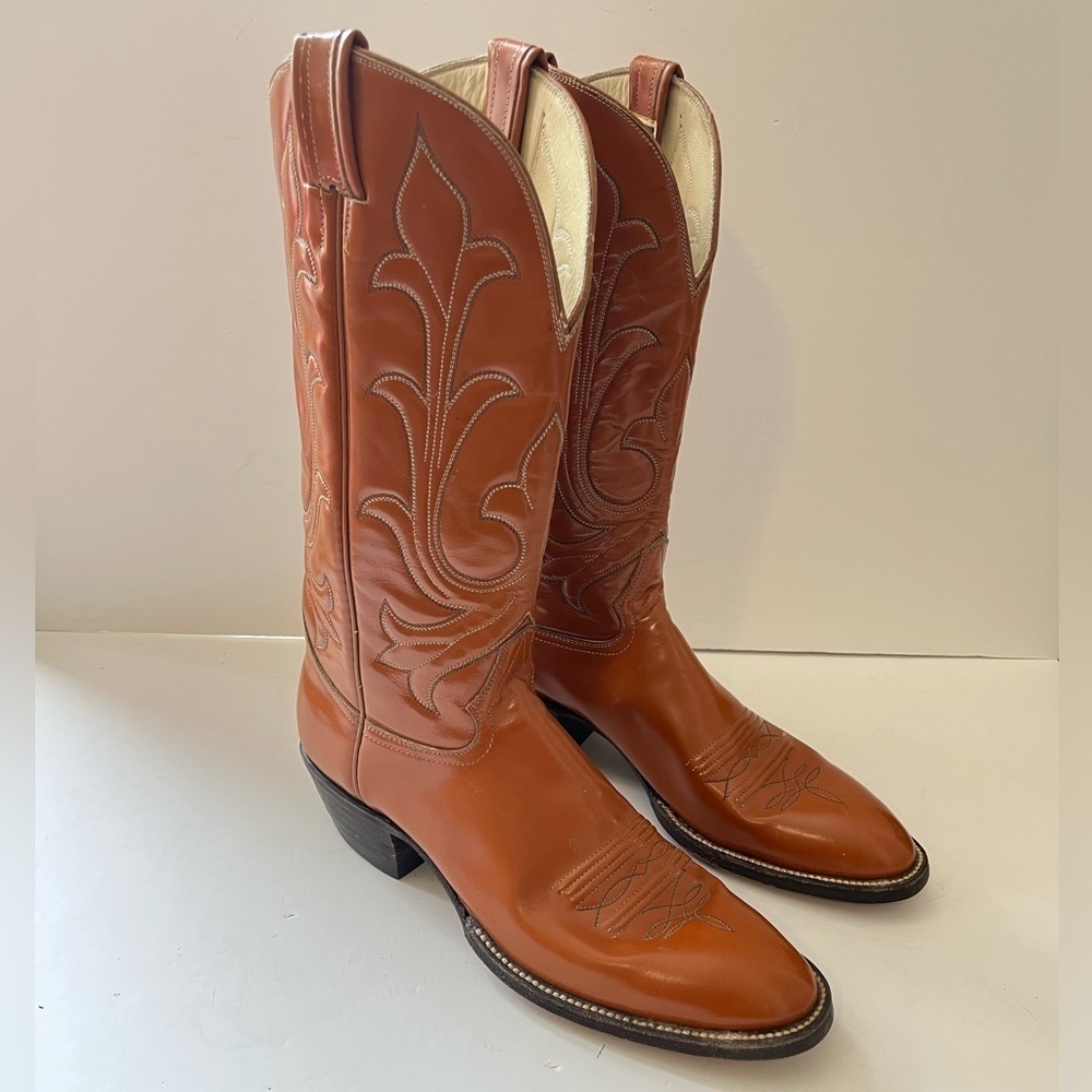 Hondo Mens Leather Cowboy Boots Tan Size 9.5A